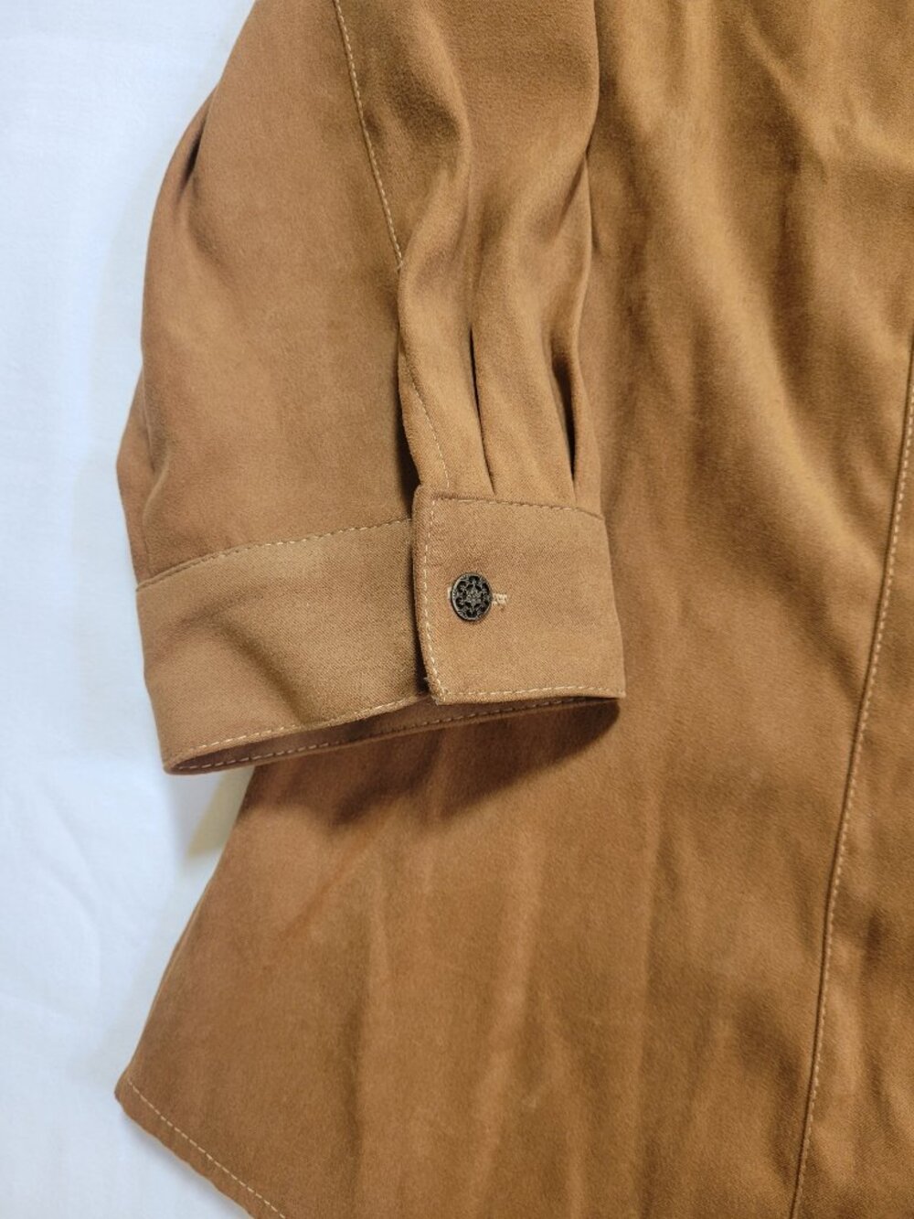 Coldwater Creek Faux Suede Zip Up Lightweight Jacket Camel Brown Large Preppy - Picture 4 of 11